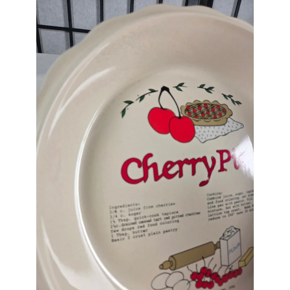 Vintage 1990 LTD Commodities Cherry Pie Recipe Ceramic Scalloped Plate 11 Inch